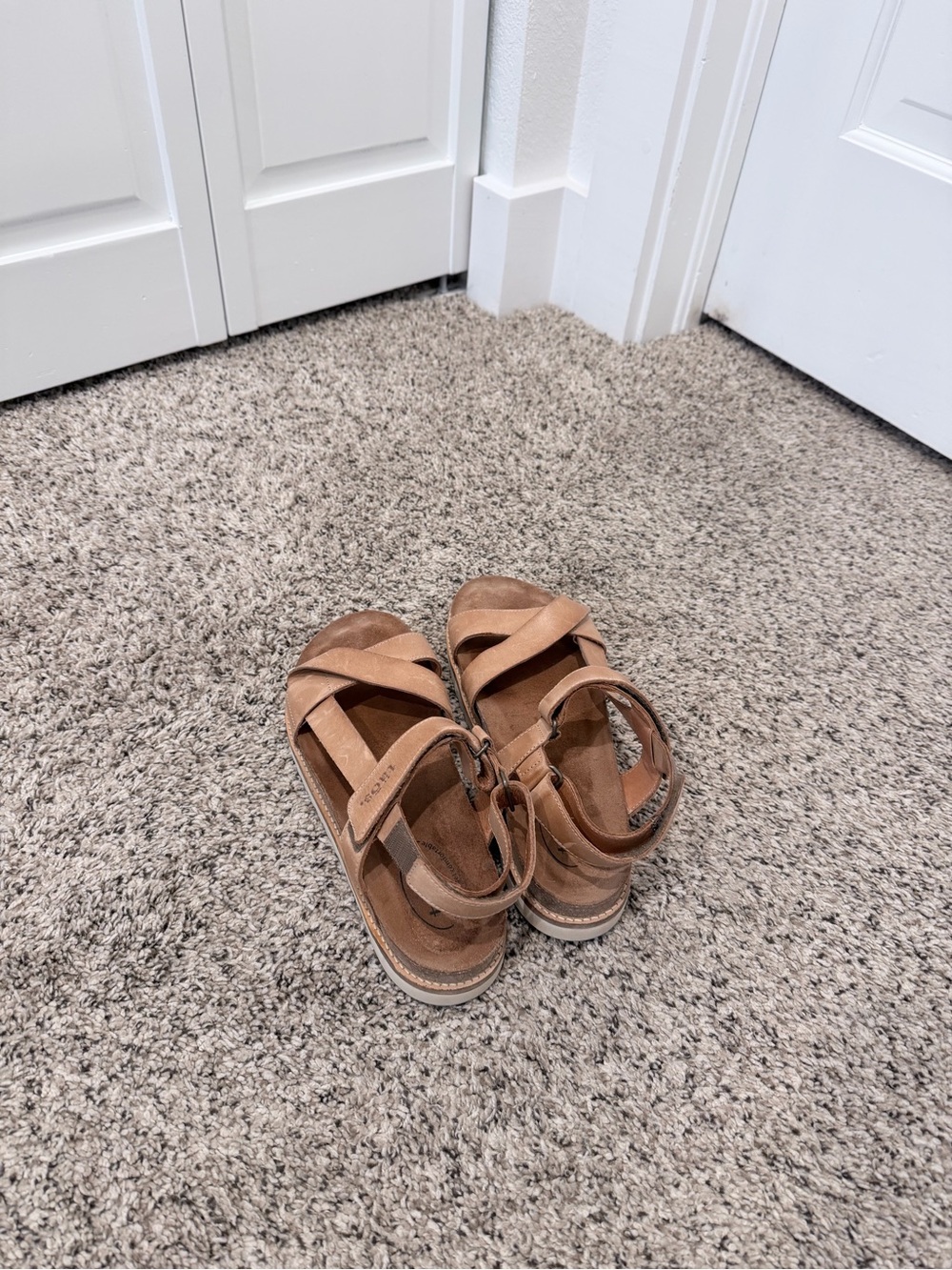 Taos Footwear Tan Suede Crisscross Platform Sandals